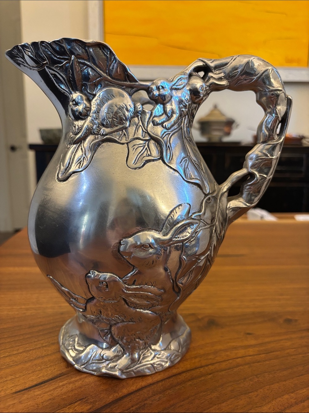Arthur Court Embossed Rabbit Pitcher - Silver-Tone Decorative Jug